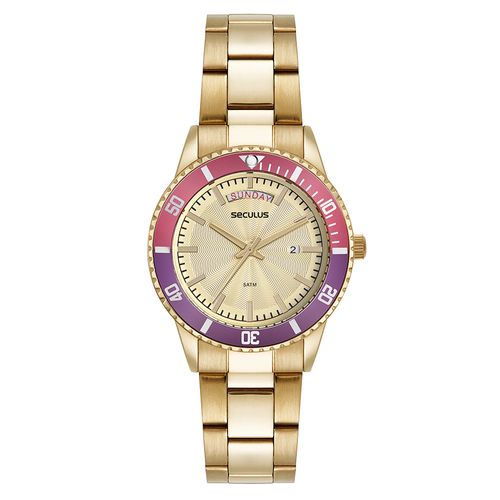 Relógio Feminino Catraca Colorida Dourado