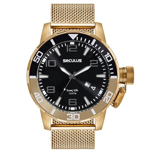 Relógio Masculino Malha de Aço Dourado