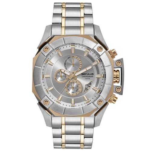 Relógio Masculino Cronógrafo Aço Prata e Dourado