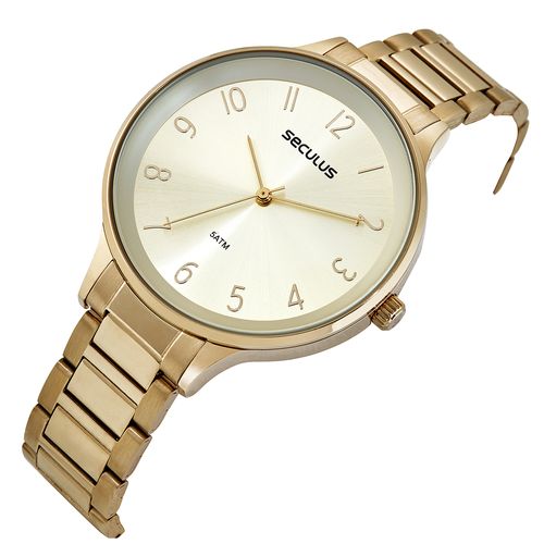 Relógio Feminino Vidro Abaulado Dourado