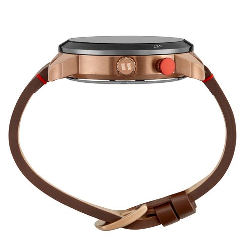 Relógio Masculino Dois Movimentos Couro Rosé