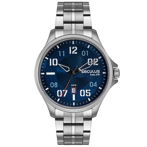 Relógio Masculino Aço Prata com Visor Azul