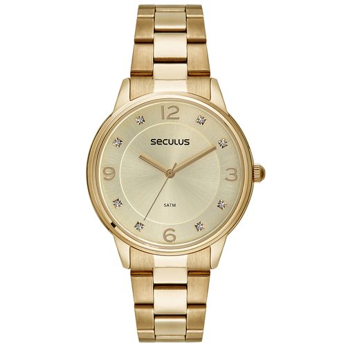 Relógio Feminino Casual Cristais Dourado