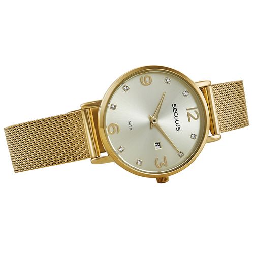 Relógio Feminino Cristais Malha de Aço Dourado