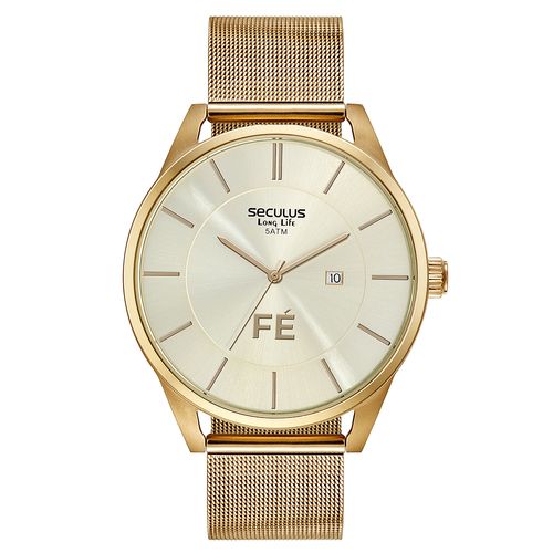 kit Relógio Masculino Fé Dourado