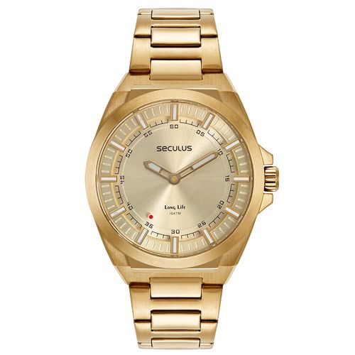 Relógio Masculino Aço Aro 3D Dourado