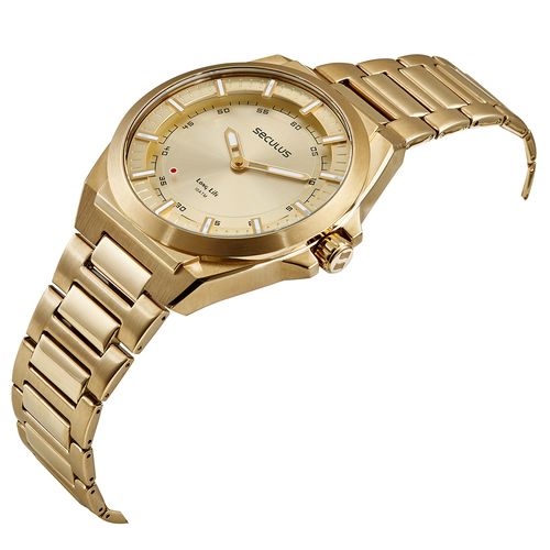 Relógio Masculino Aço Aro 3D Dourado