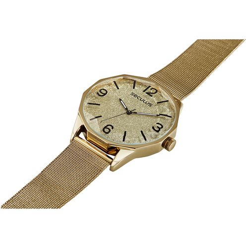 Relógio Feminino Glitter Malha de Aço Dourado