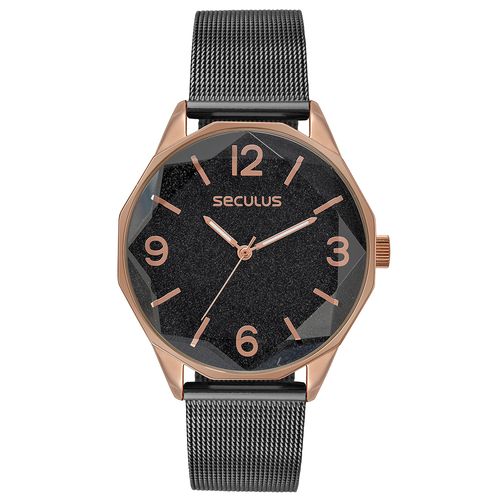 Relógio Feminino Glitter Malha de Aço Rosé Gold