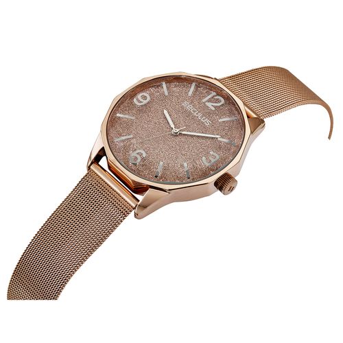 Relógio Feminino Glitter Malha de Aço Rosé
