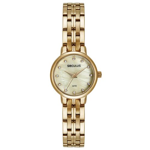Kit Relógio Feminino Clássico Dourado com Colar
