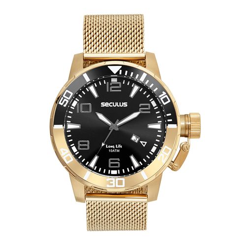 Relógio Masculino Malha de Aço Dourado