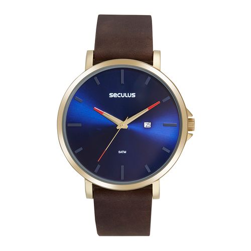 Relógio Masculino Minimalista Couro Dourado