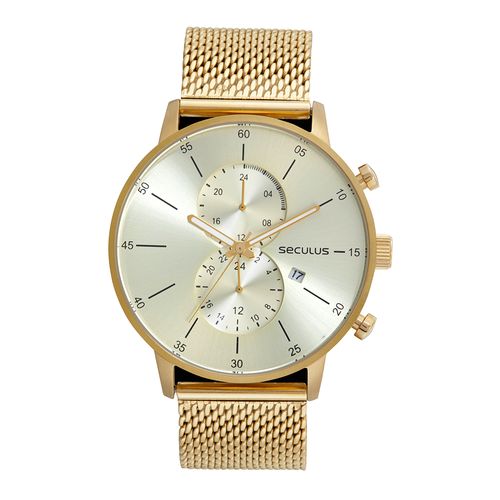 Relógio Masculino Cronógrafo Malha de Aço Dourado