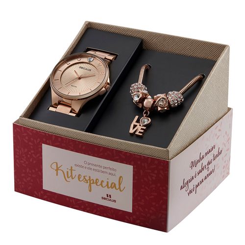 Kit Relógio Feminino Love Rosé com Pulseira