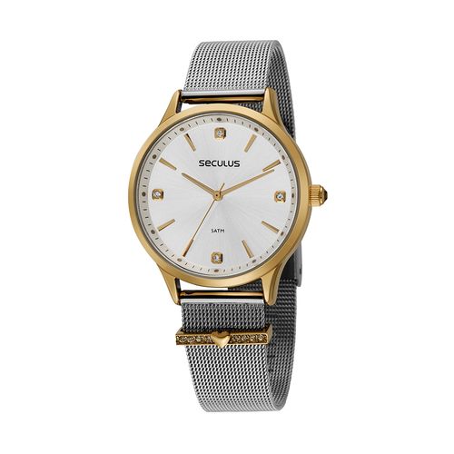 Kit Relógio Feminino Coração Prata e Dourado com Pulseira