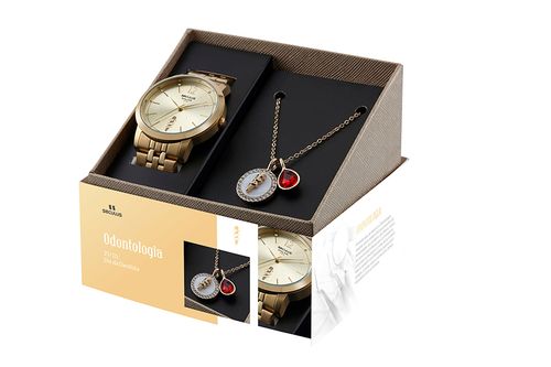Kit Relógio Feminino Profissões Odontologia Dourado