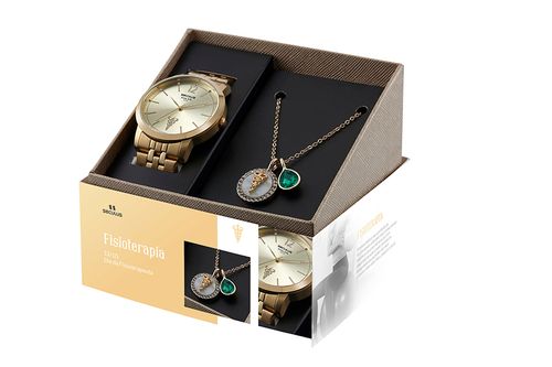 Kit Relógio Feminino Profissões Fisioterapia Dourado