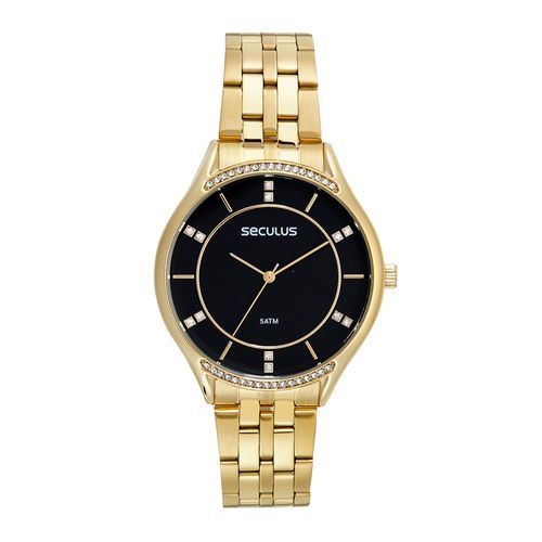 Relógio Feminino Casual Cristais Dourado