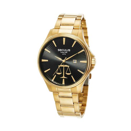 Kit Relógio Masculino Profissões Direito Aço Dourado