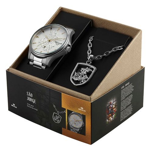 Kit Relógio Masculino São Jorge Prata