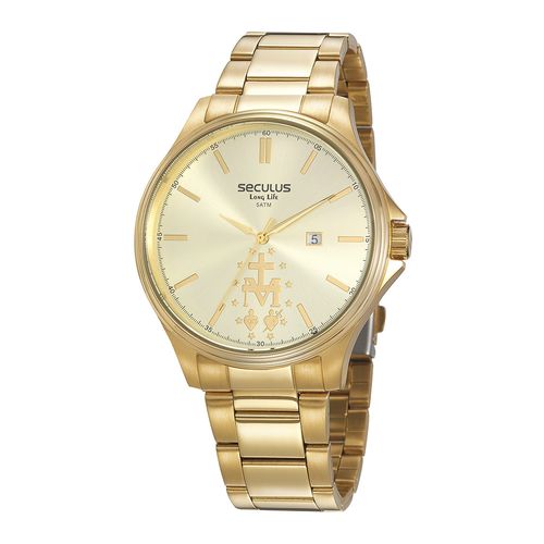 Kit Relógio Masculino&nbsp;Nossa Senhora das Graças Dourado
