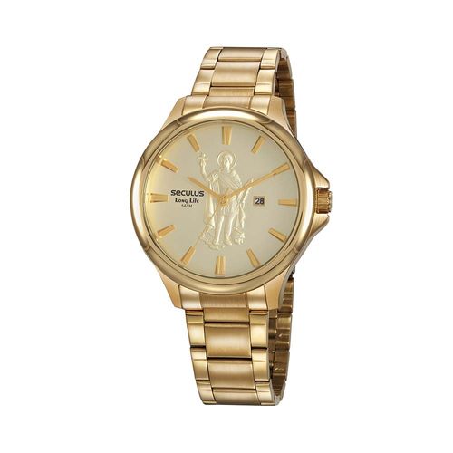Kit Relógio Masculino Santo Expedito Dourado