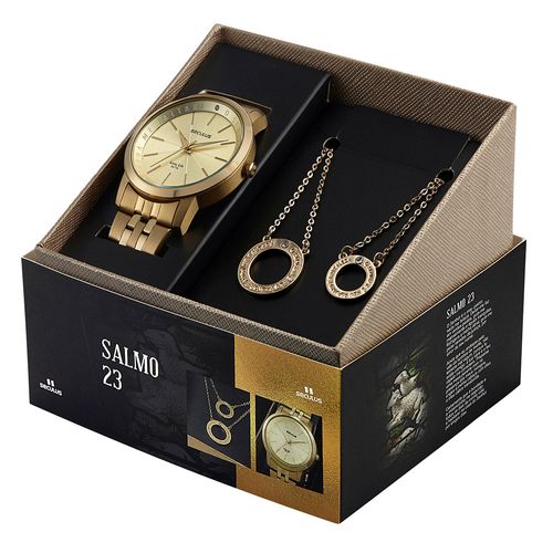 Kit Relógio Feminino e Colar Salmo Dourado