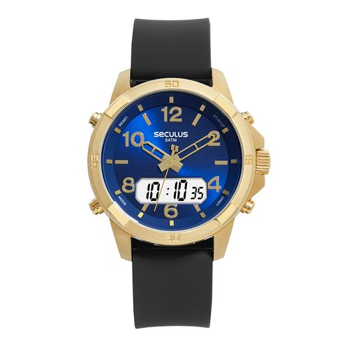 Relógio Masculino Anadigi Esportivo Silicone Dourado