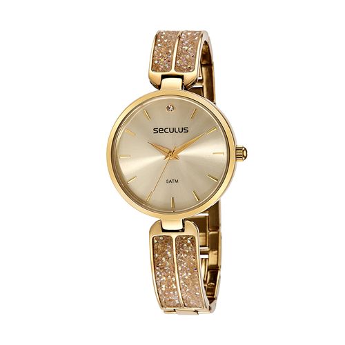 Relógio Feminino Clássico com Pedras Dourado