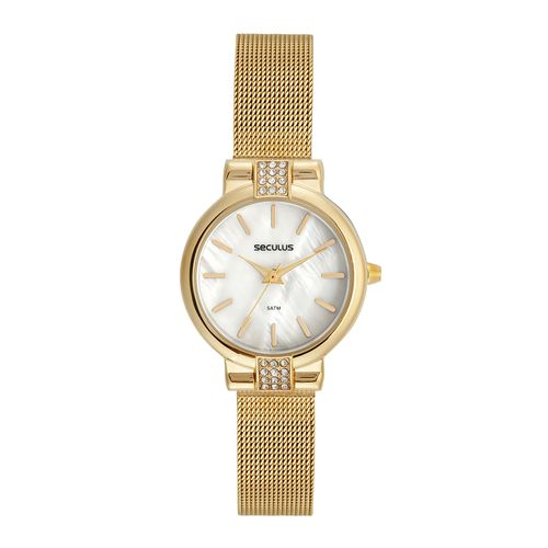 Relógio Feminino Madrepérola Cristais Dourado