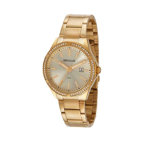 Relógio Feminino Moderno Cristais Dourado