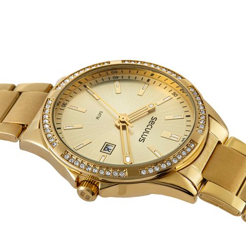 Relógio Feminino Moderno Cristais Dourado