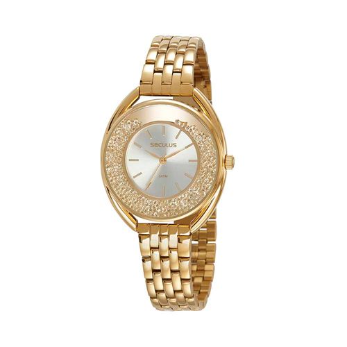 Relógio Feminino Moderno Cristais Soltos Dourado