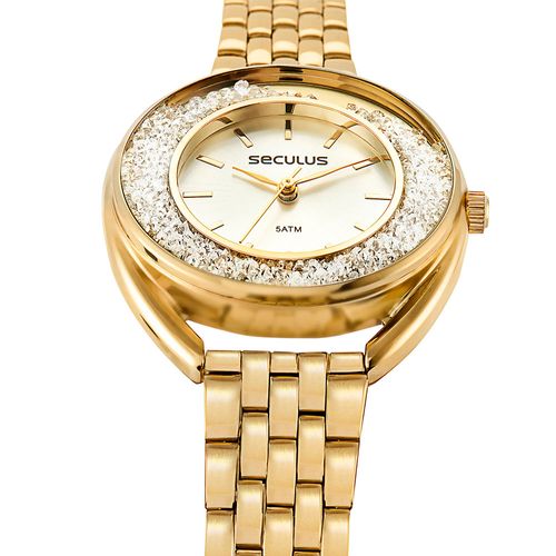 Relógio Feminino Moderno Cristais Soltos Dourado