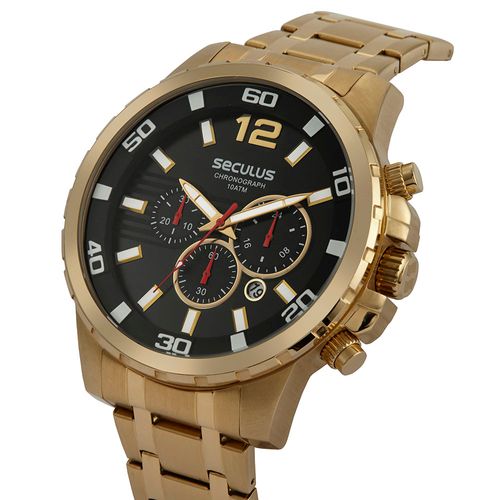 Relógio Masculino Cronógrafo 3D Aço Dourado