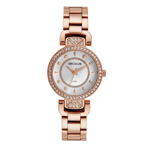 Kit Relógio Feminino Cristais Rosé Com Semijoias