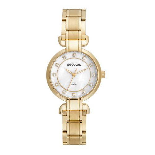 Kit Relógio Feminino Madrepérola Dourado Com Semijoias