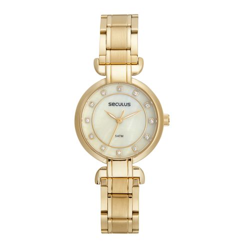 Kit Relógio Feminino Madrepérola Dourado Com Semijoias