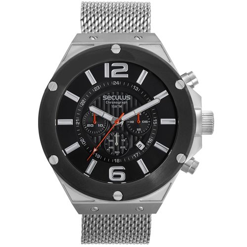 Relógio Masculino Cronógrafo Malha de Aço Prata