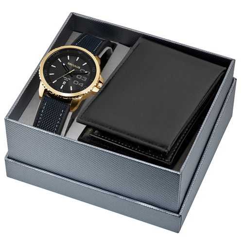 Kit Relógio Masculino Dourado com Carteira