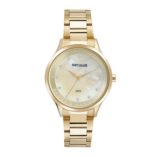 Kit Relógio Feminino Madrepérola Dourado Com Colar