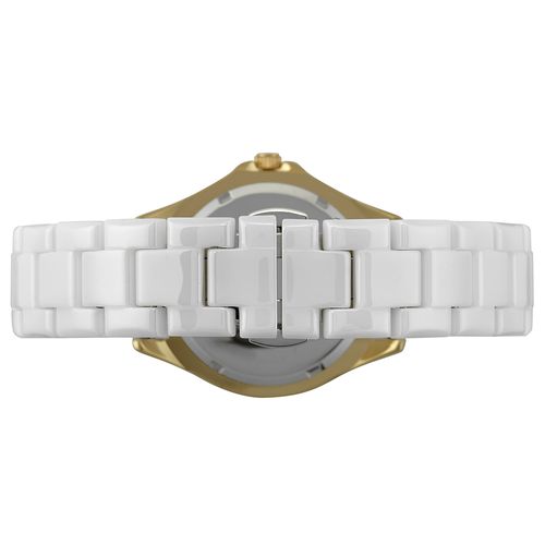 Relógio Feminino Cerâmica Cristais Dourado