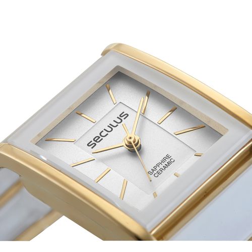 Relógio Feminino Quadrado Cerâmica Dourado