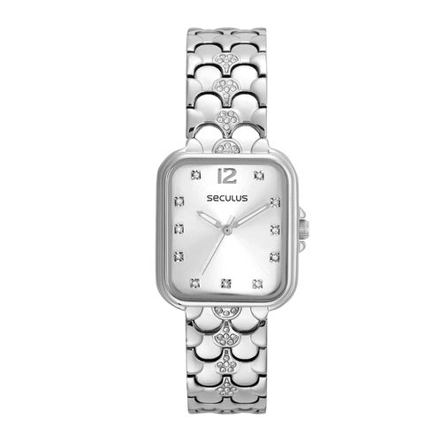 Relógio Feminino Quadrado Serpens Cristais Prata