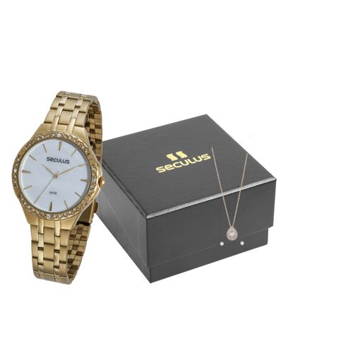 Kit Relógio Feminino Dourado Com Semijoias