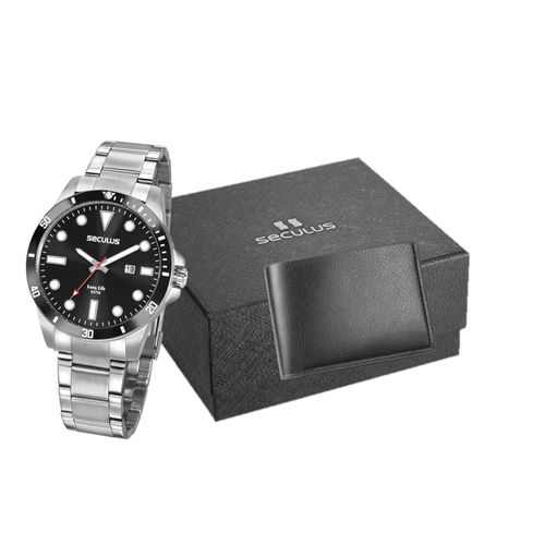 Kit Relógio Masculino Prata Com Carteira