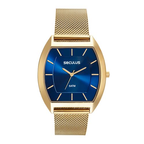 Relógio Masculino Quadrado Malha de Aço Dourado