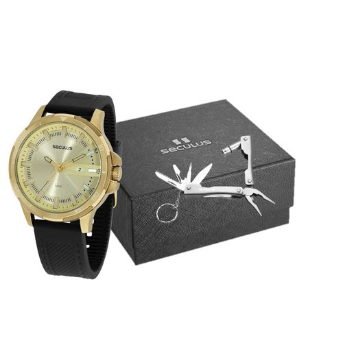 Kit Relógio Masculino Dourado Com Alicate Multifunção