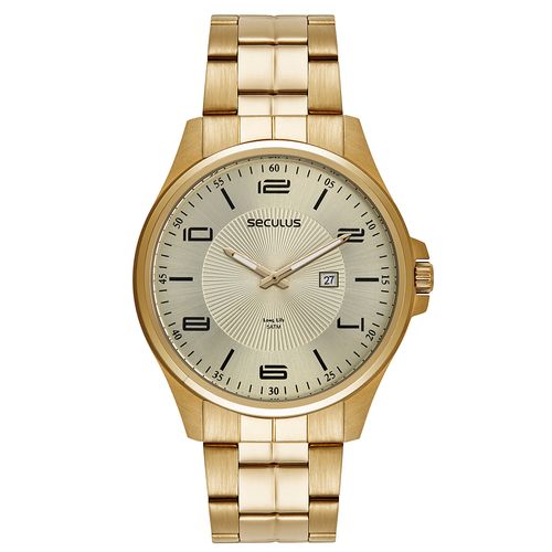 Kit Relógio Masculino Casual Dourado Com Pulseira